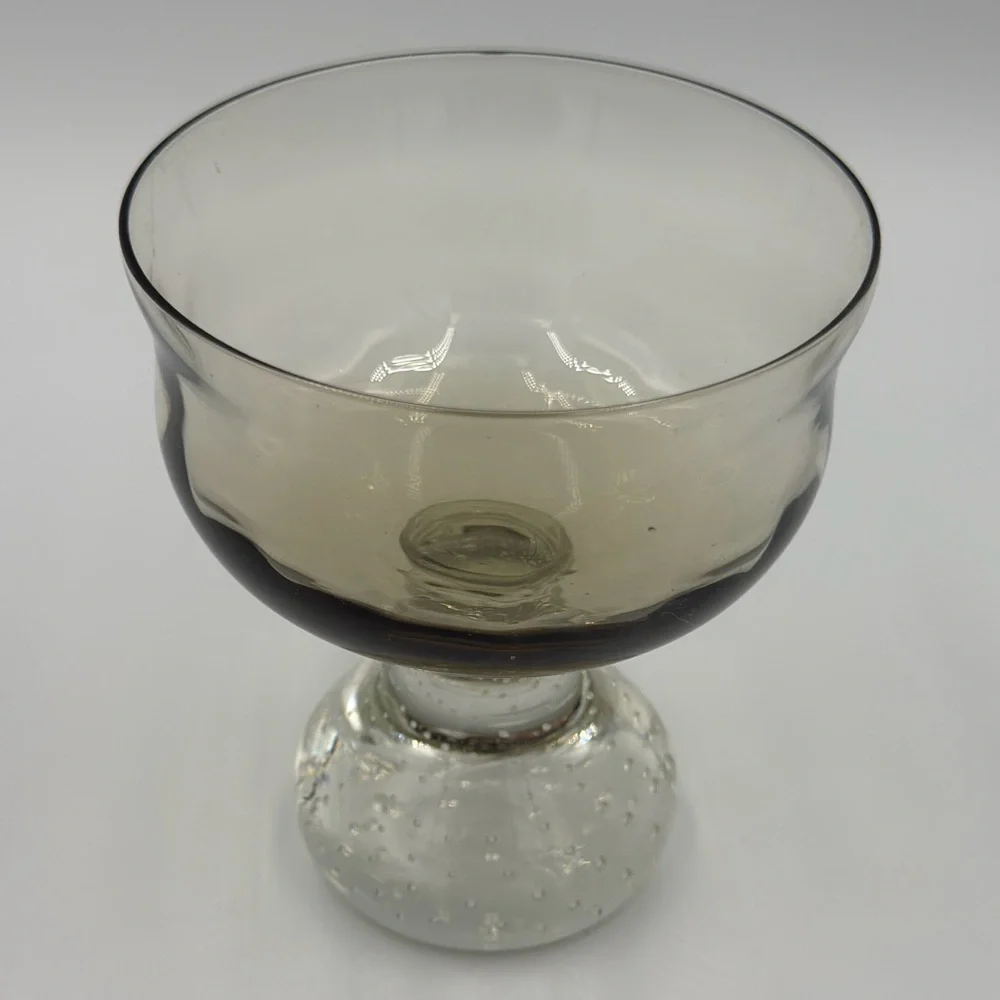 Vintage Carl Erickson Smokey Glass Compote with Controlled Bubble Base